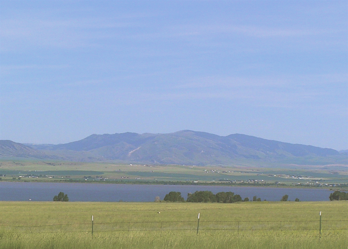 The Big Belt Mountains and Canyon Ferry Reservoir, viewed from Silo Road north of Townsend, Montana — the mountain range where Wartena's mining claim was located