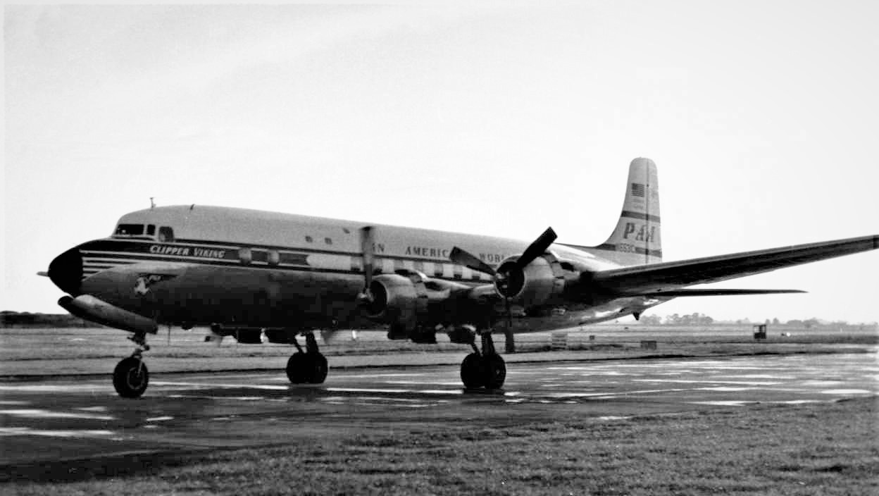 A Pan American World Airways Douglas DC-6B — registration N6531C, "Clipper Viking" — at London Heathrow on 12 September 1954, nine days before the Santa Maria event and sixteen days before Pan Am Captain Freeman sighted the corroborating stationary "abnormal brilliance" off the island at 15,000 feet from the same aircraft type on the Santa Maria–Lisbon run.